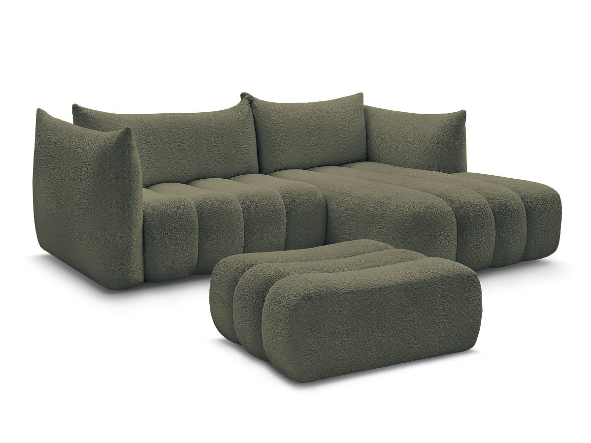 Hjørnesofa AZRA i bouclé-stoff med puff