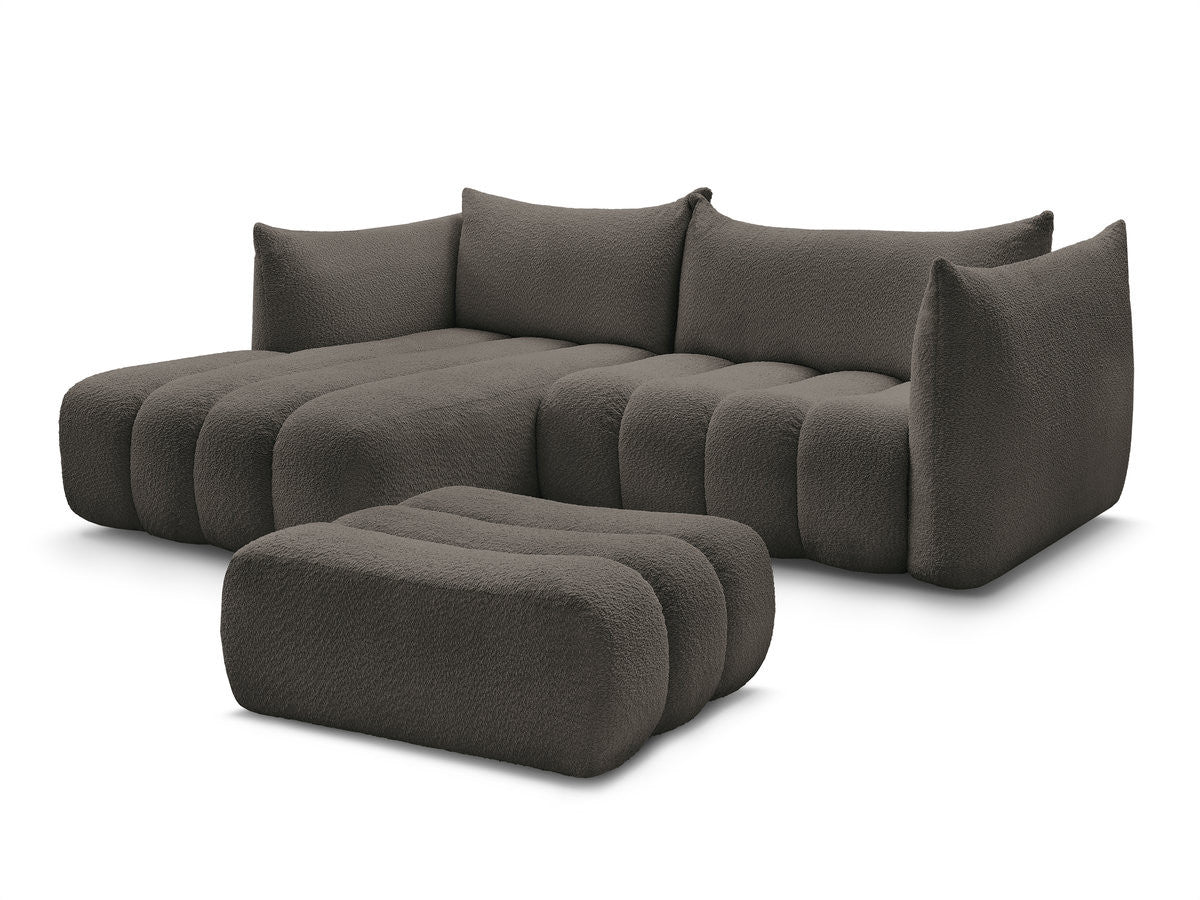 Hjørnesofa AZRA i bouclé-stoff med puff