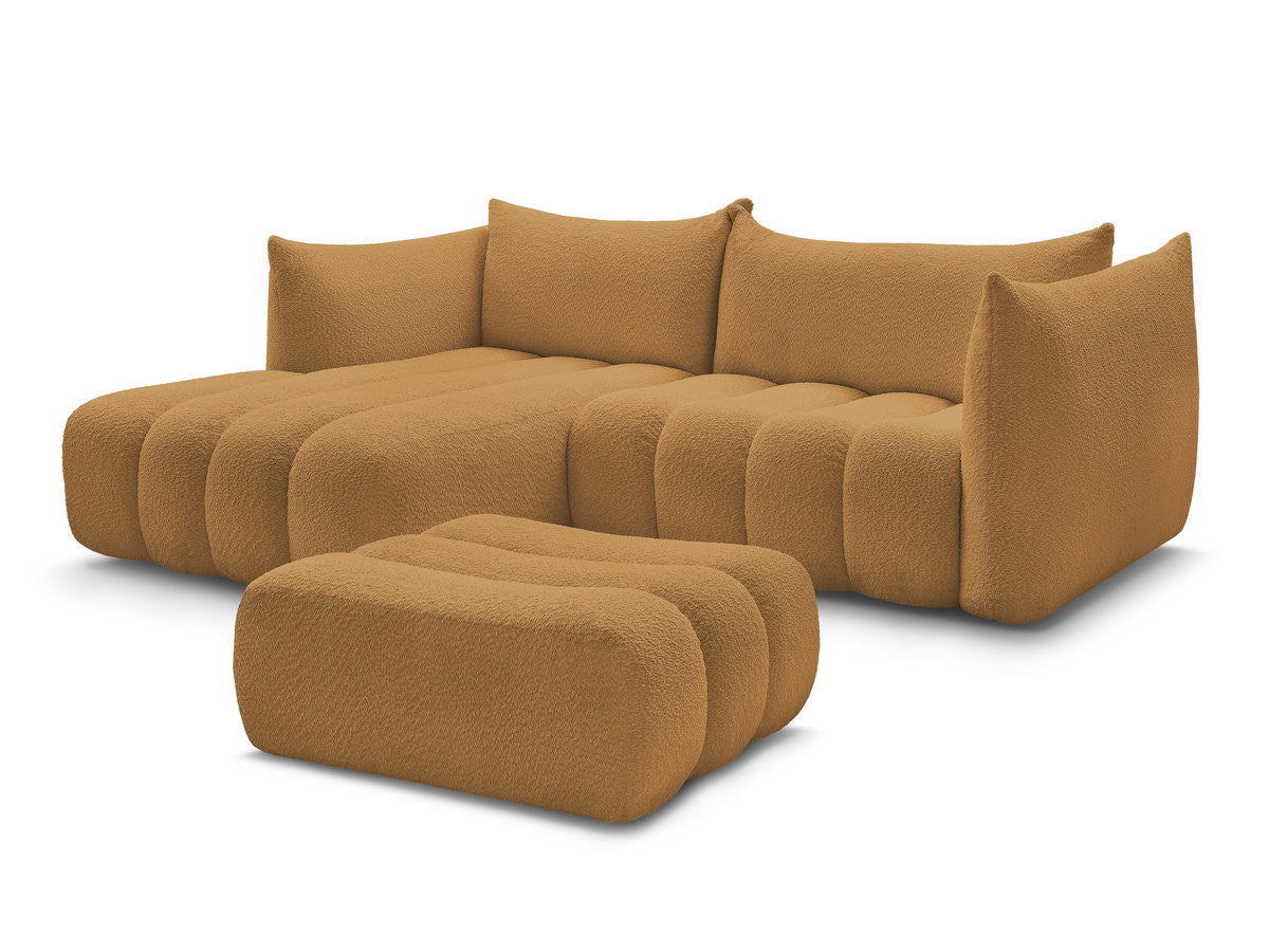 Hjørnesofa AZRA i bouclé-stoff med puff
