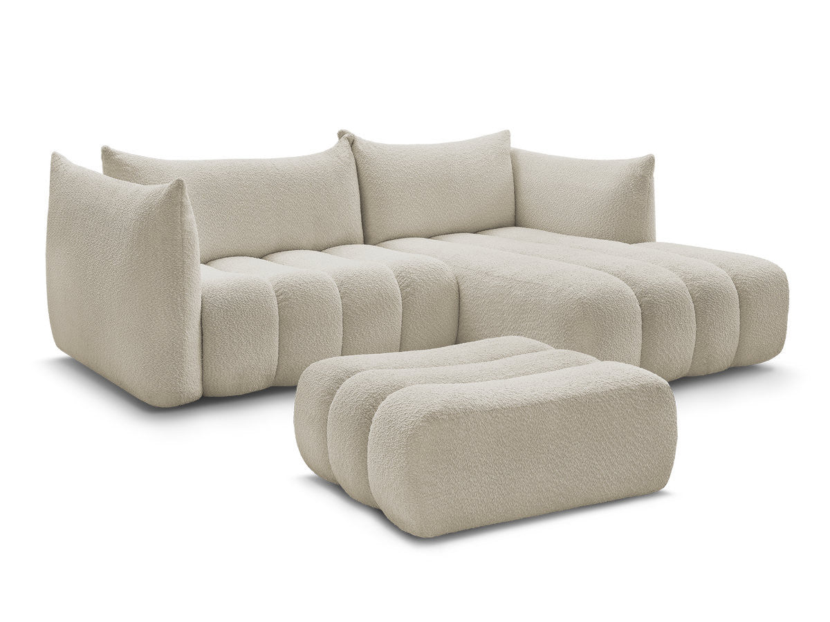 Hjørnesofa AZRA i bouclé-stoff med puff