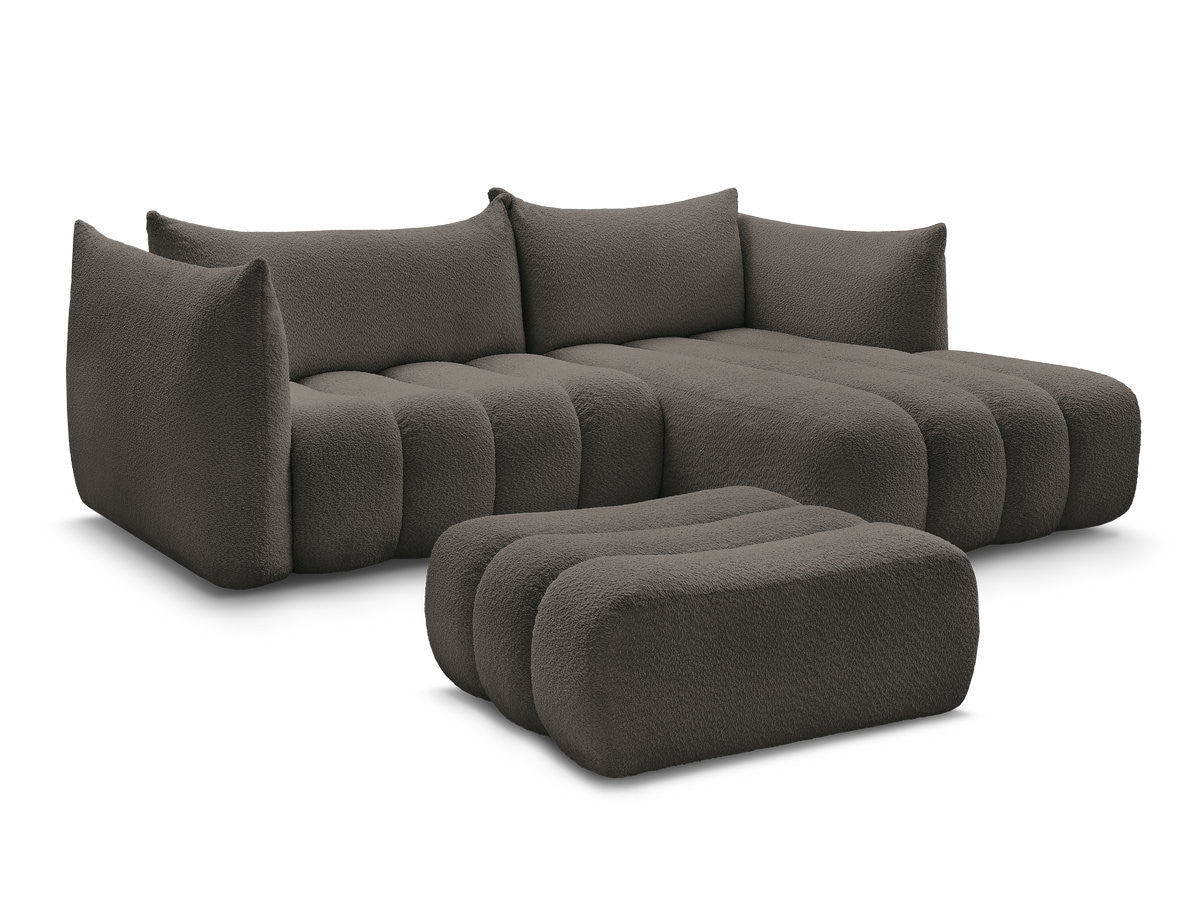 Hjørnesofa AZRA i bouclé-stoff med puff
