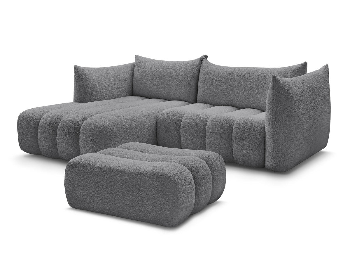Hjørnesofa AZRA i bouclé-stoff med puff
