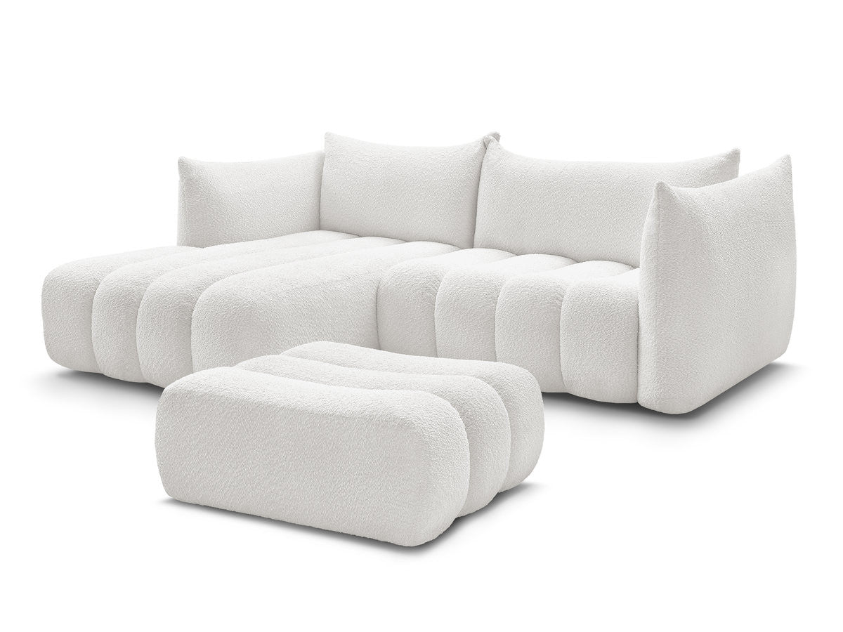 Hjørnesofa AZRA i bouclé-stoff med puff