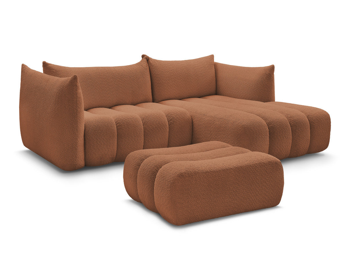 Hjørnesofa AZRA i bouclé-stoff med puff