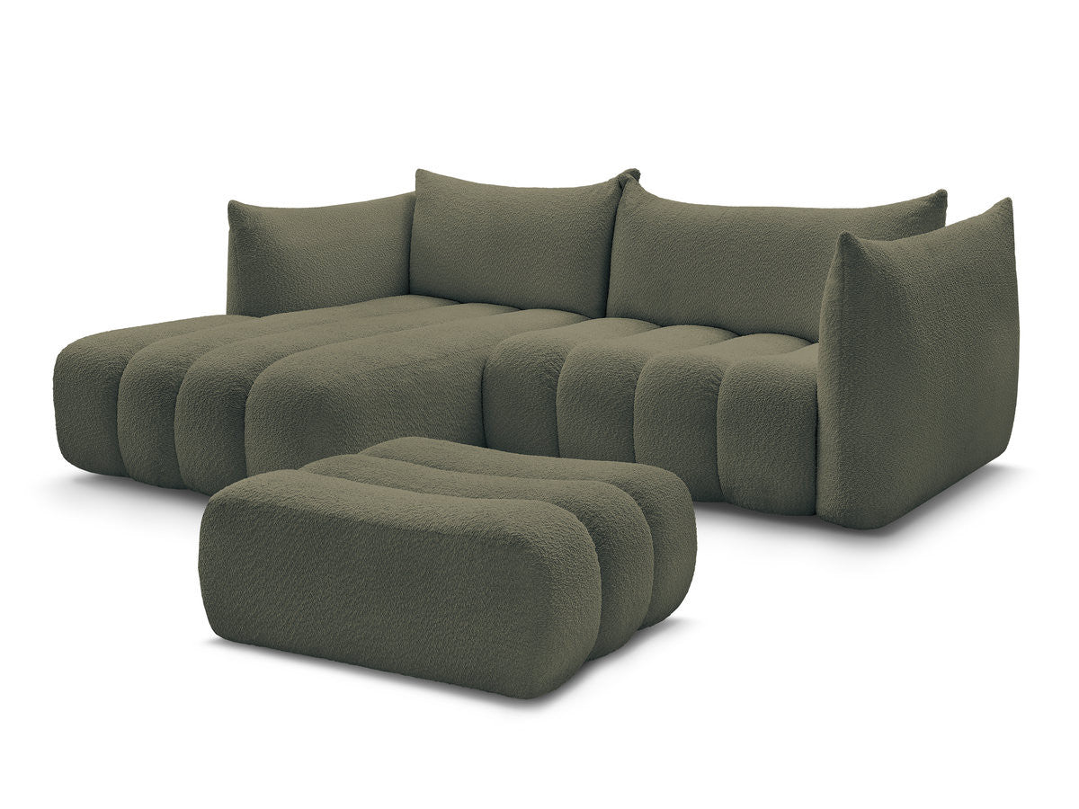Hjørnesofa AZRA i bouclé-stoff med puff