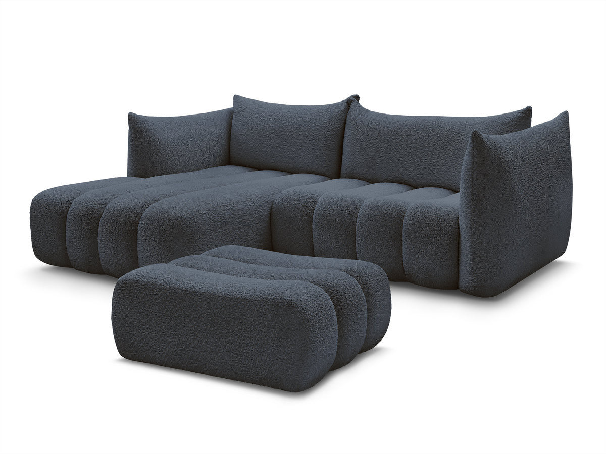 Hjørnesofa AZRA i bouclé-stoff med puff