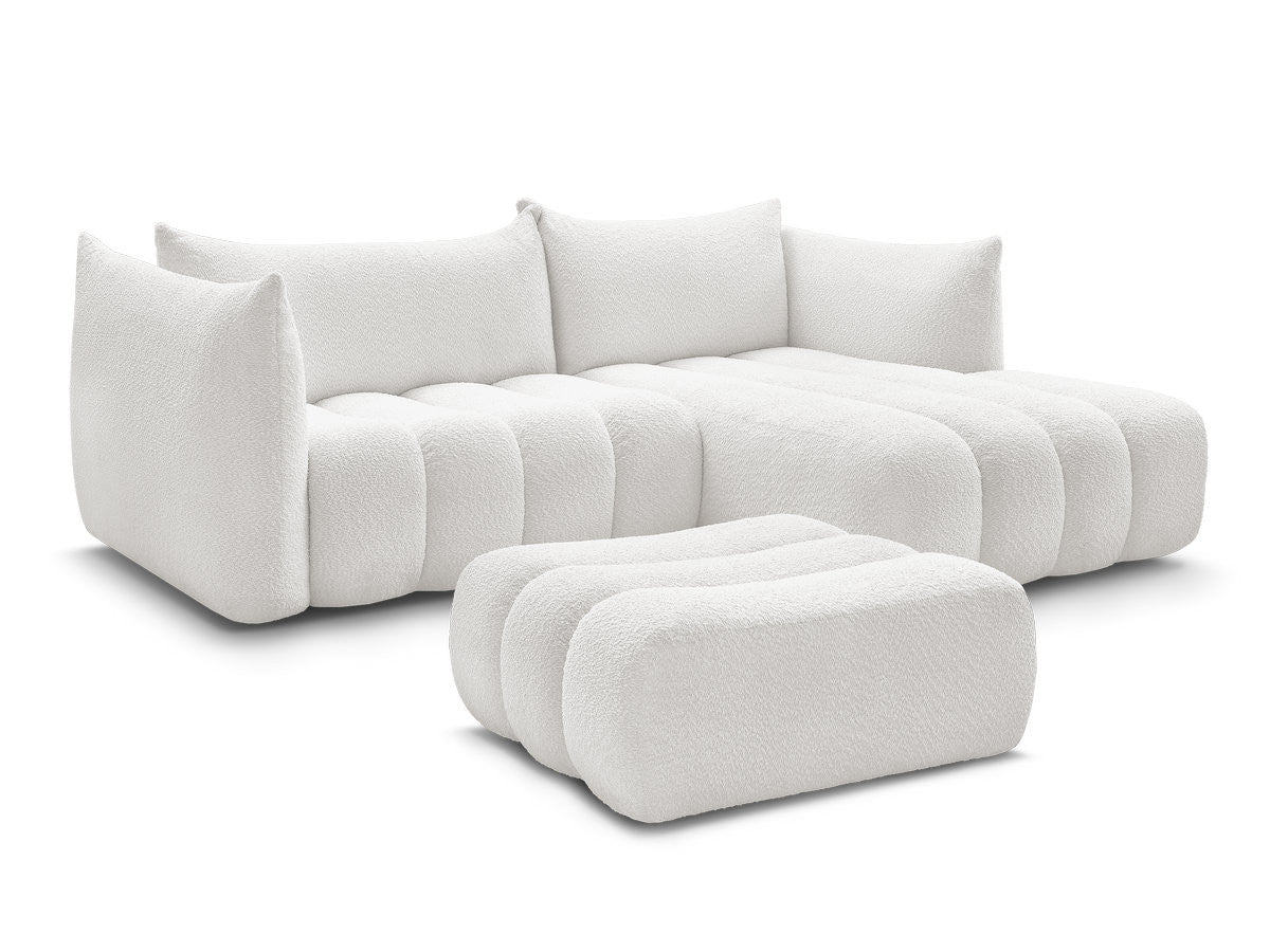 Hjørnesofa AZRA i bouclé-stoff med puff