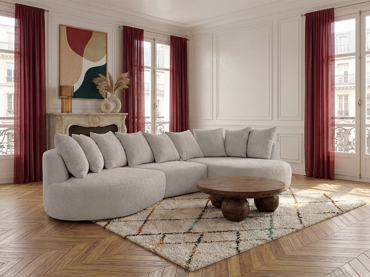 Hjørnesofa CALYPSO i bouclé-stoff