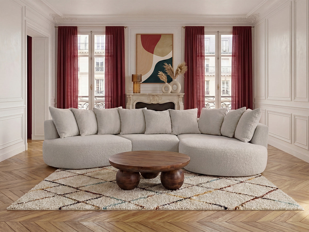 Hjørnesofa CALYPSO i bouclé-stoff