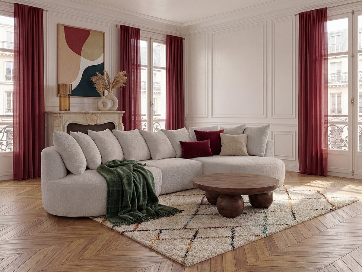 Hjørnesofa CALYPSO i bouclé-stoff