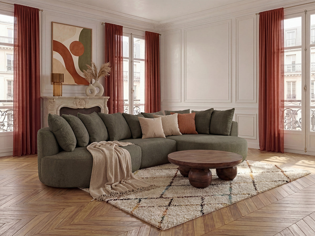 Hjørnesofa CALYPSO i bouclé-stoff