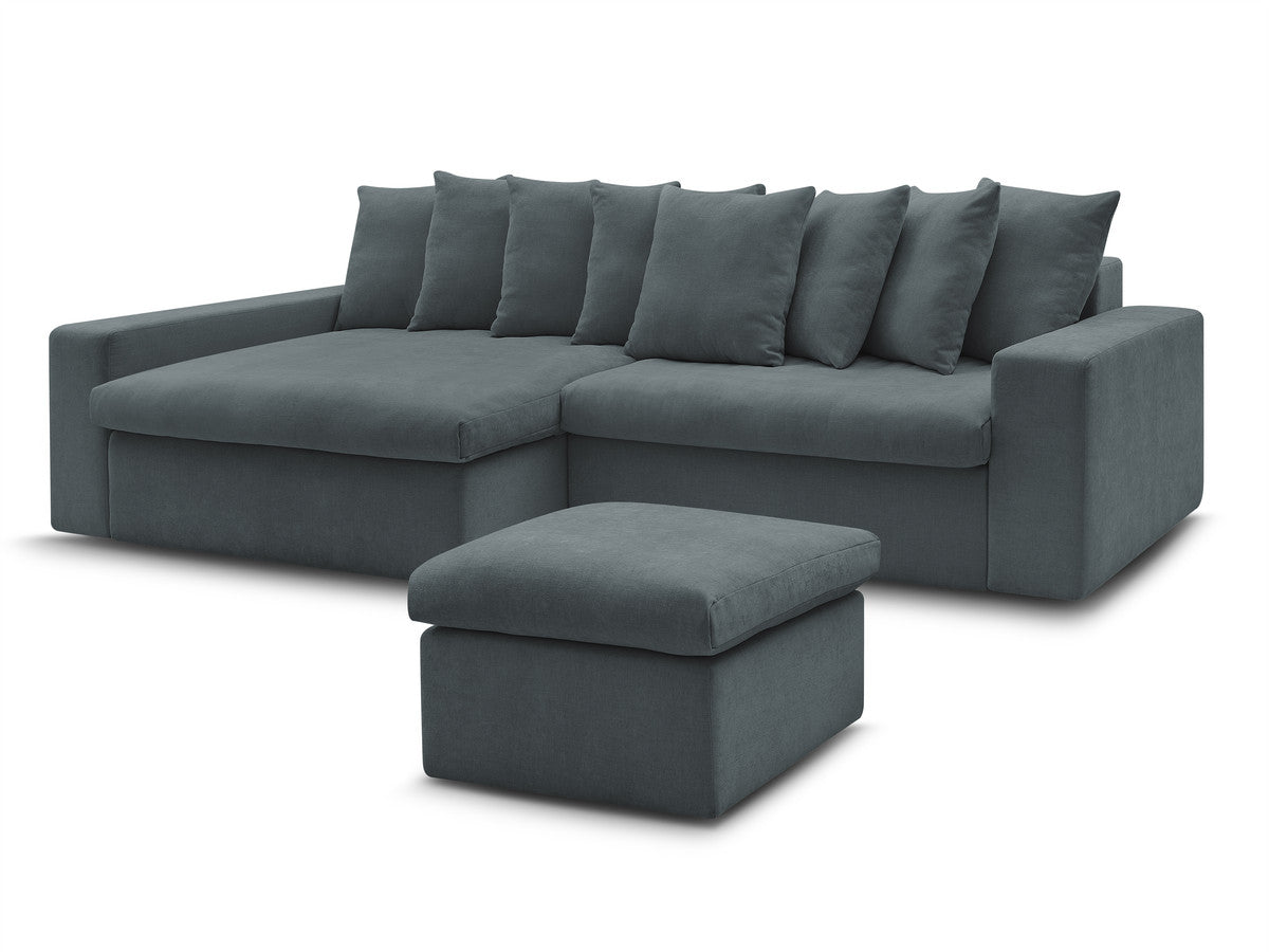 Hjørnesofa ENORE i glatt stoff med puff