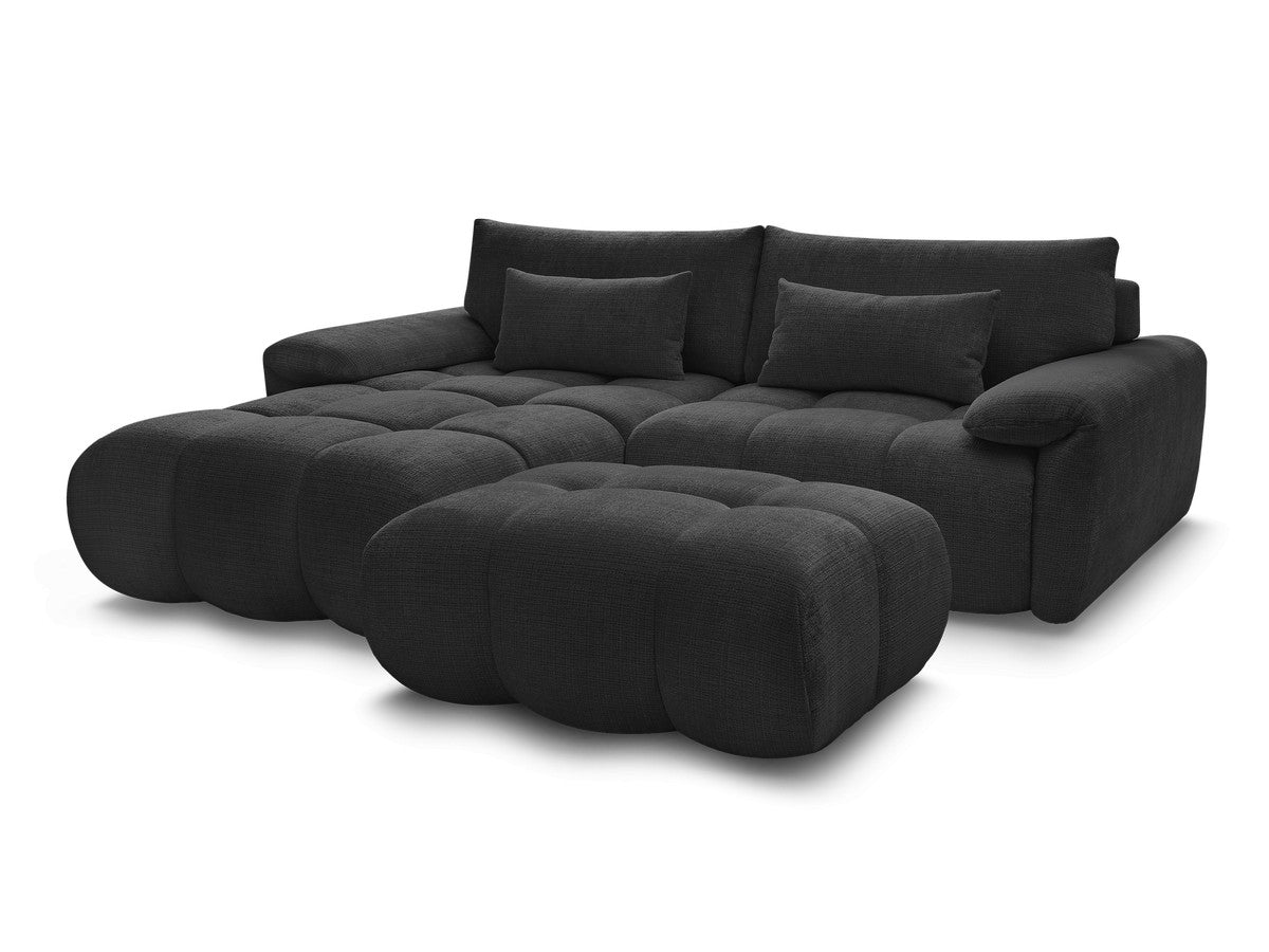 Hjørnesofa IVANE med regulerbar rygg i teksturert stoff og puff