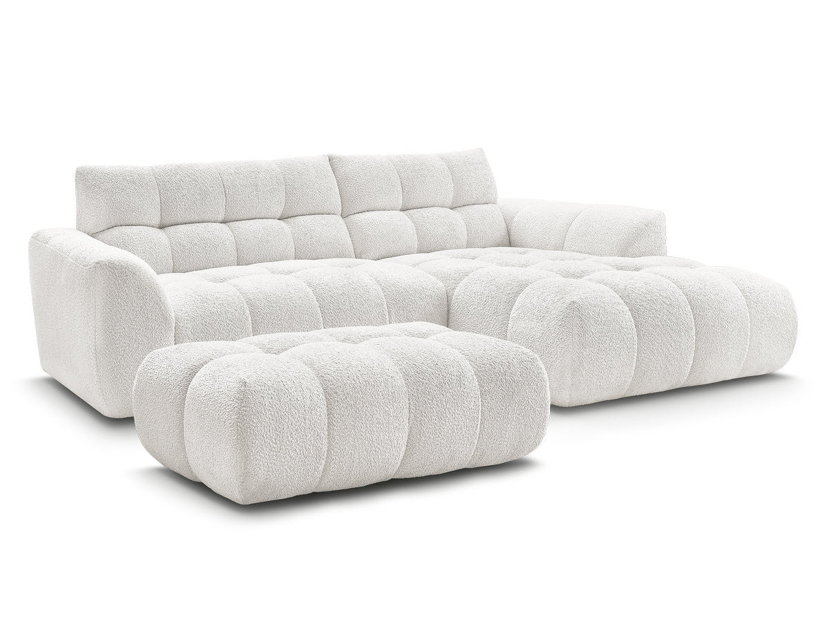 Hjørnesofa JAYA i chenille med puff