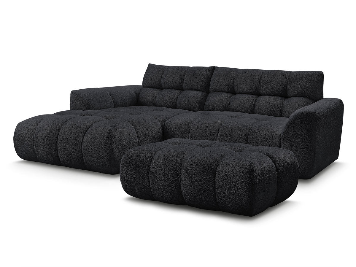 Hjørnesofa JAYA i chenille med puff