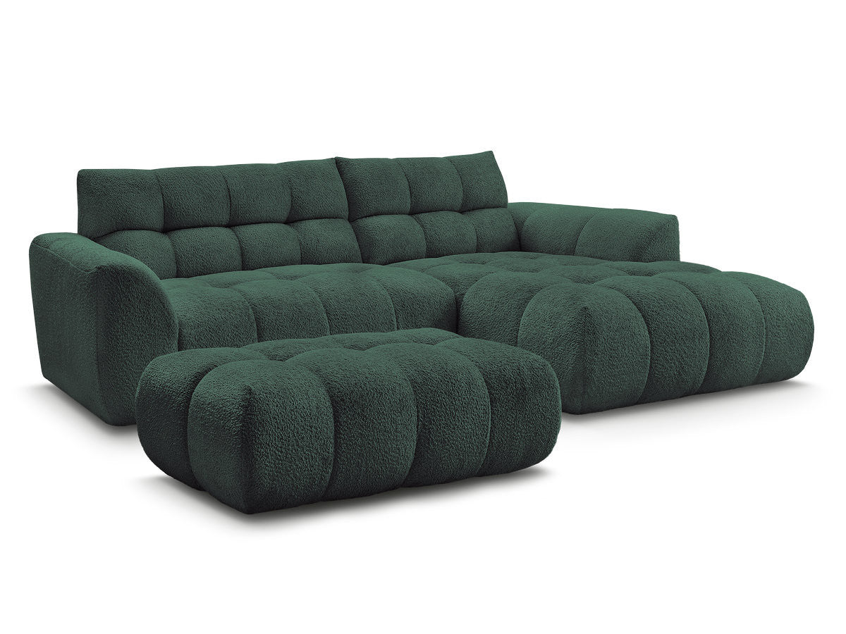 Hjørnesofa JAYA i chenille med puff