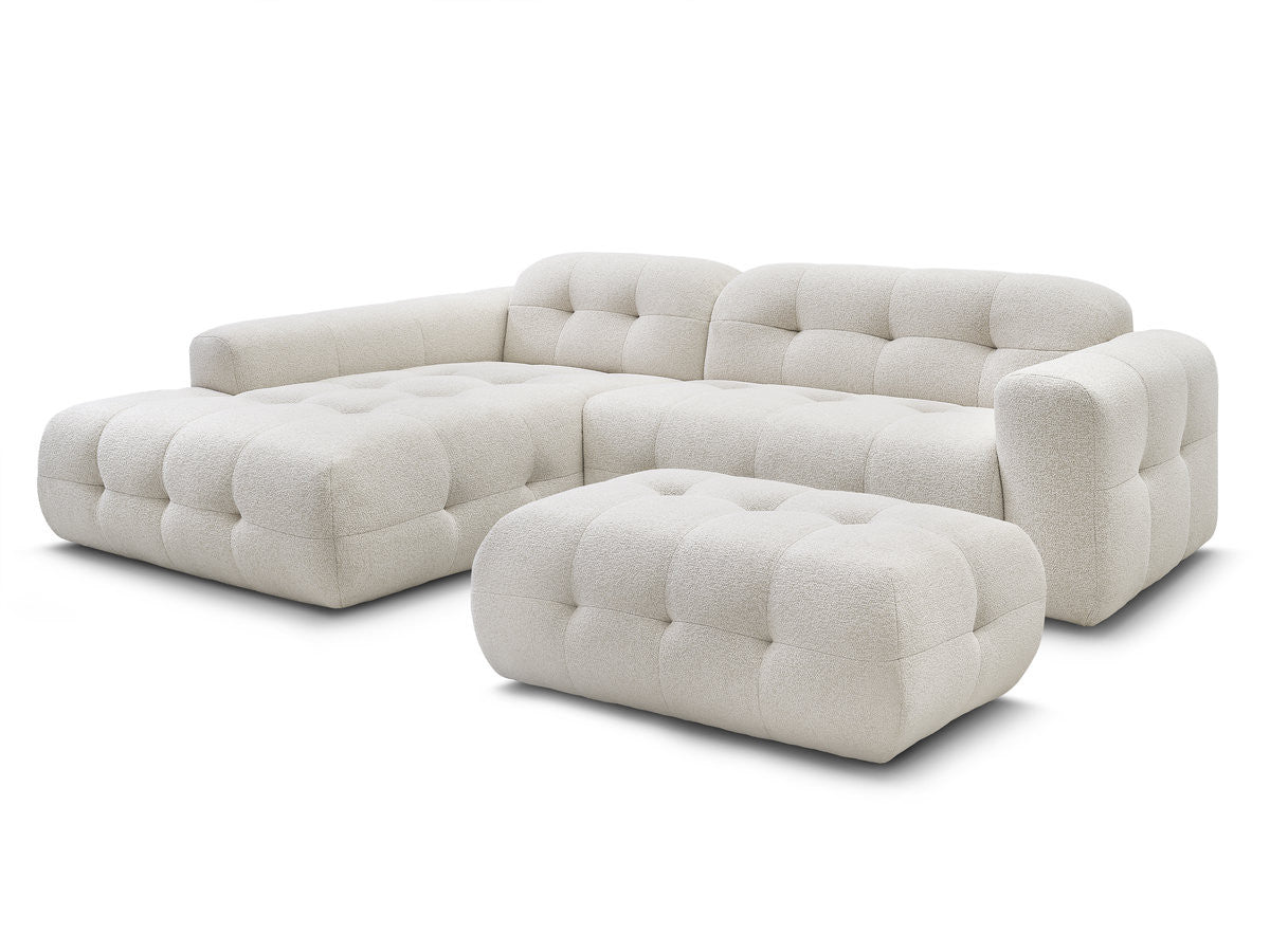 Hjørnesofa LAURA i melert stoff med stor puff