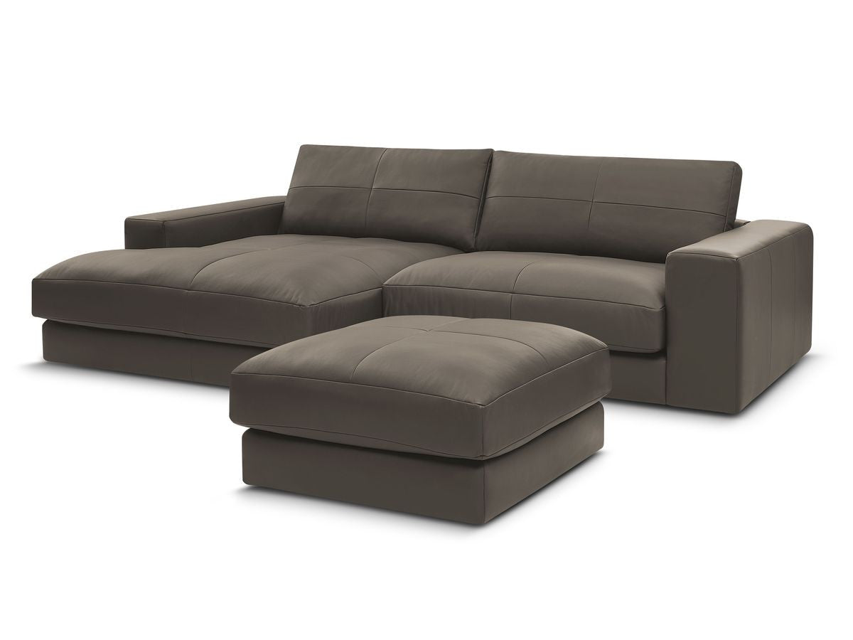 Hjørnesofa LEONARD skinn med puff
