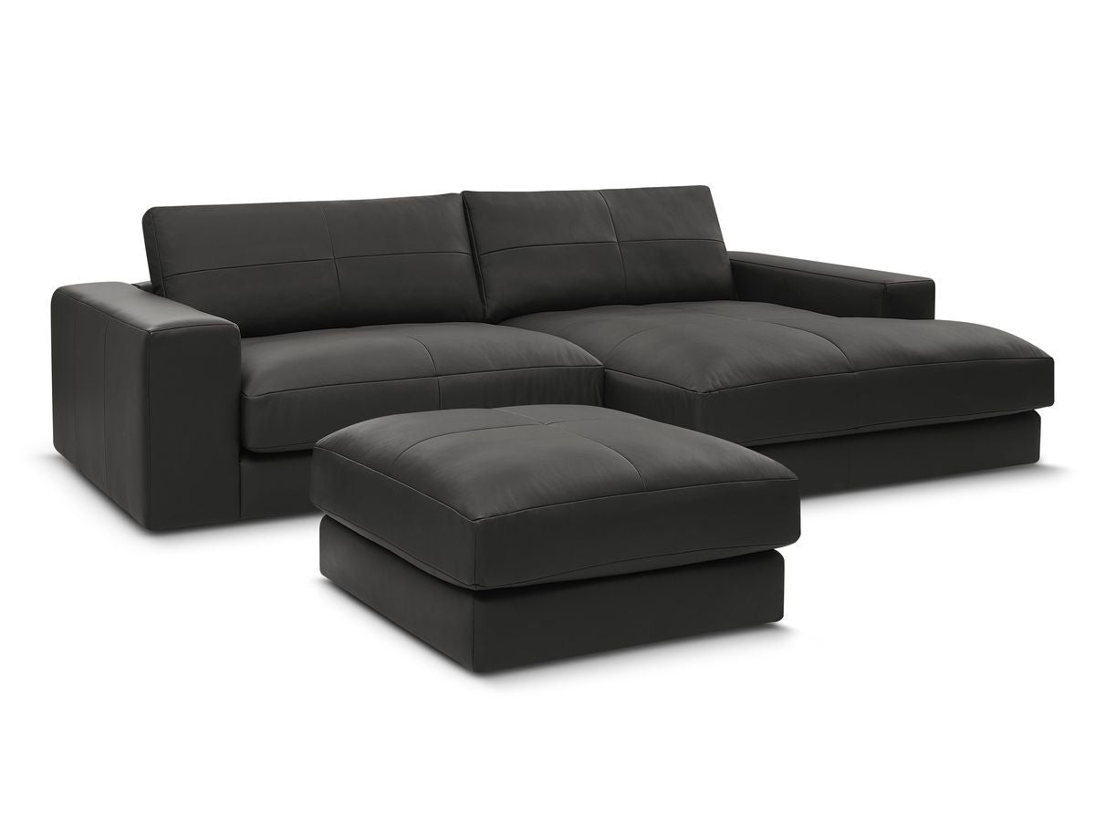 Hjørnesofa LEONARD skinn med puff