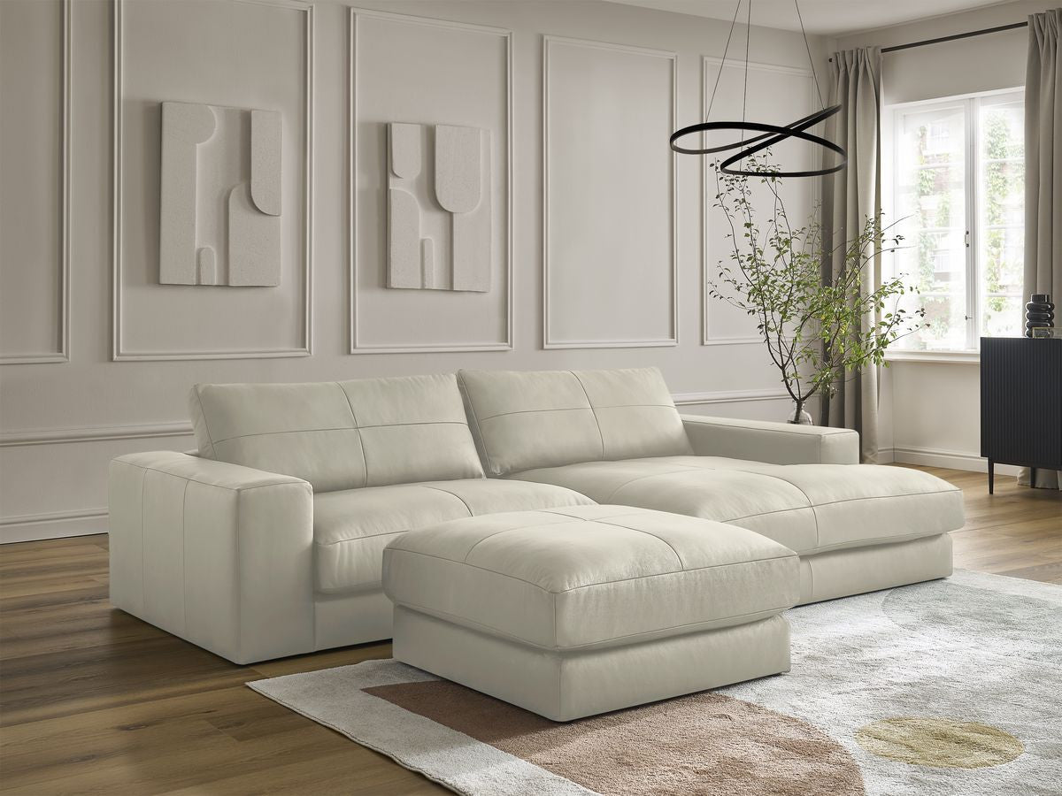 Hjørnesofa LEONARD skinn med puff