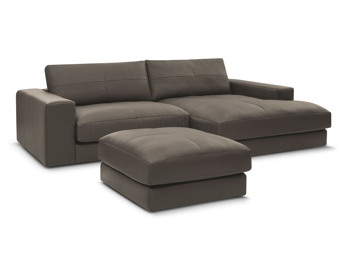 Hjørnesofa LEONARD skinn med puff