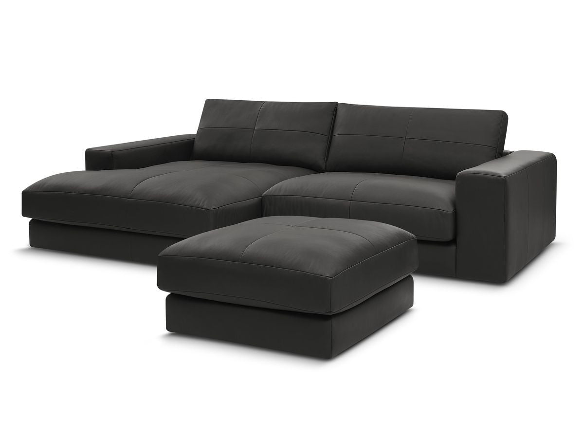 Hjørnesofa LEONARD skinn med puff