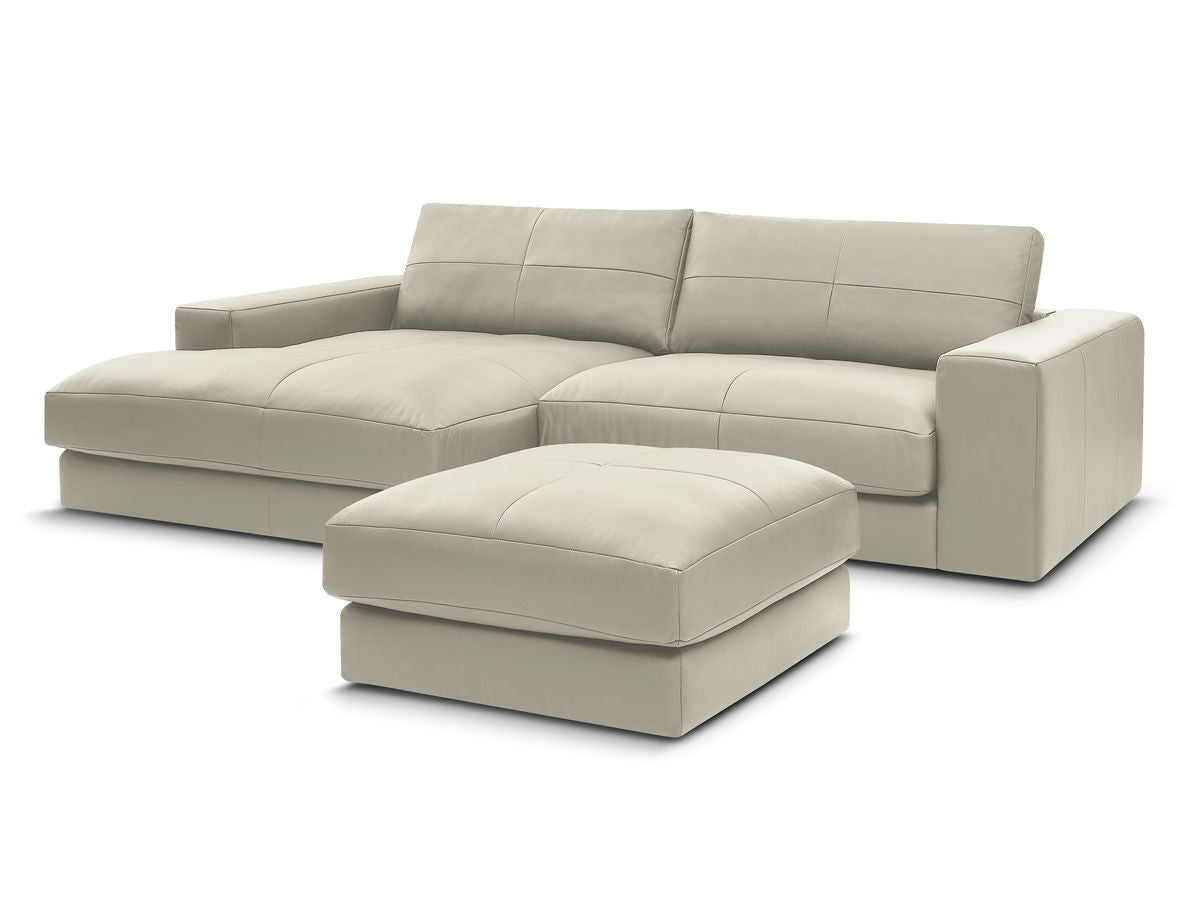 Hjørnesofa LEONARD skinn med puff