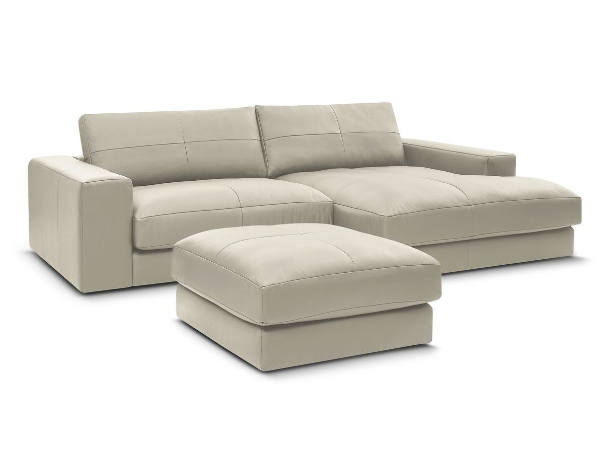 Hjørnesofa LEONARD skinn med puff
