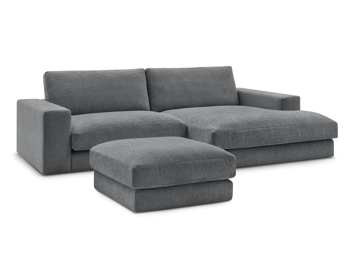 Hjørnesofa LEONARD i teksturert stoff med puff