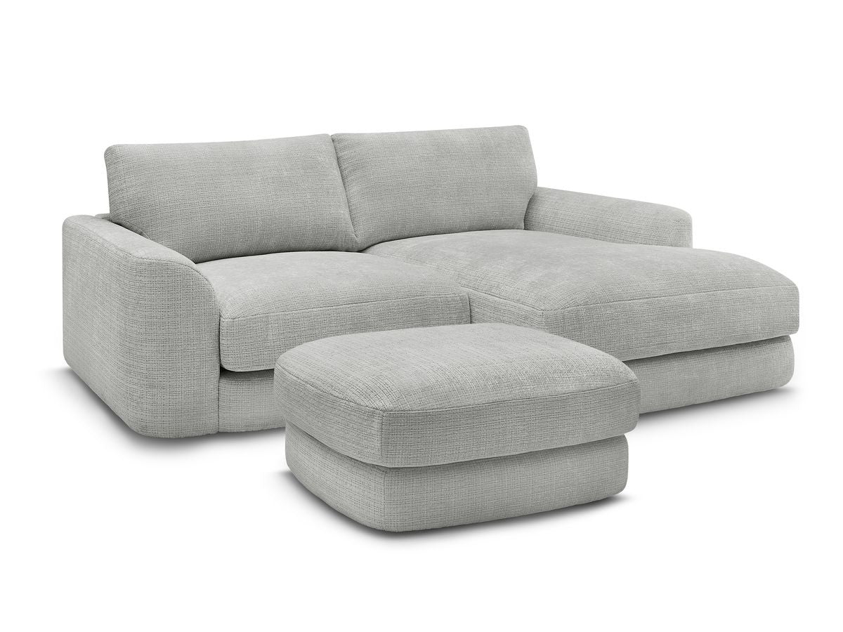 Hjørnesofa LEONORE i teksturert stoff med puff