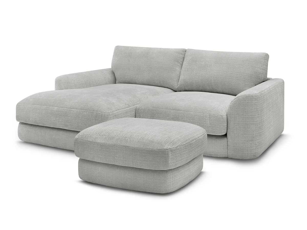 Hjørnesofa LEONORE i teksturert stoff med puff