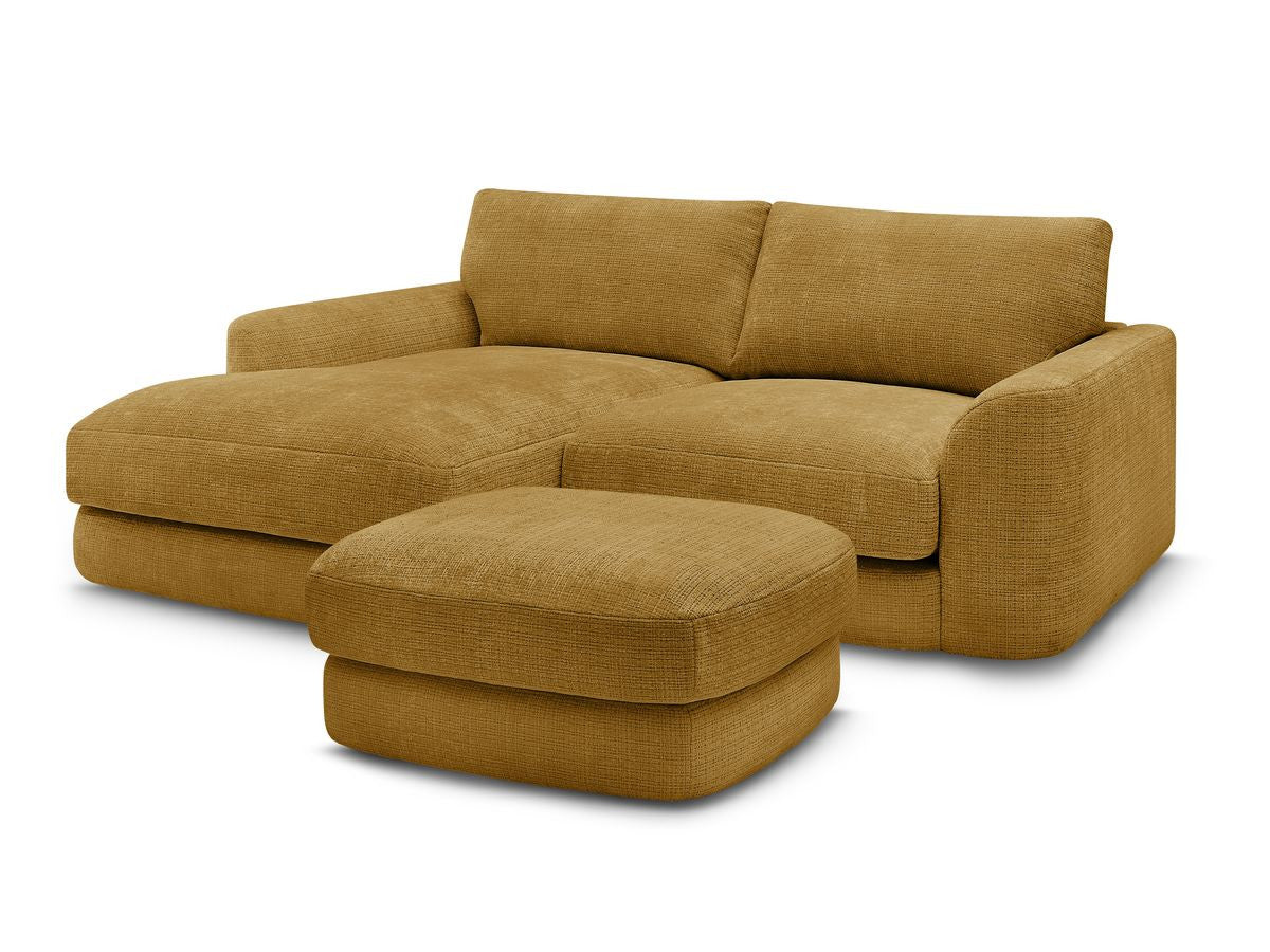 Hjørnesofa LEONORE i teksturert stoff med puff