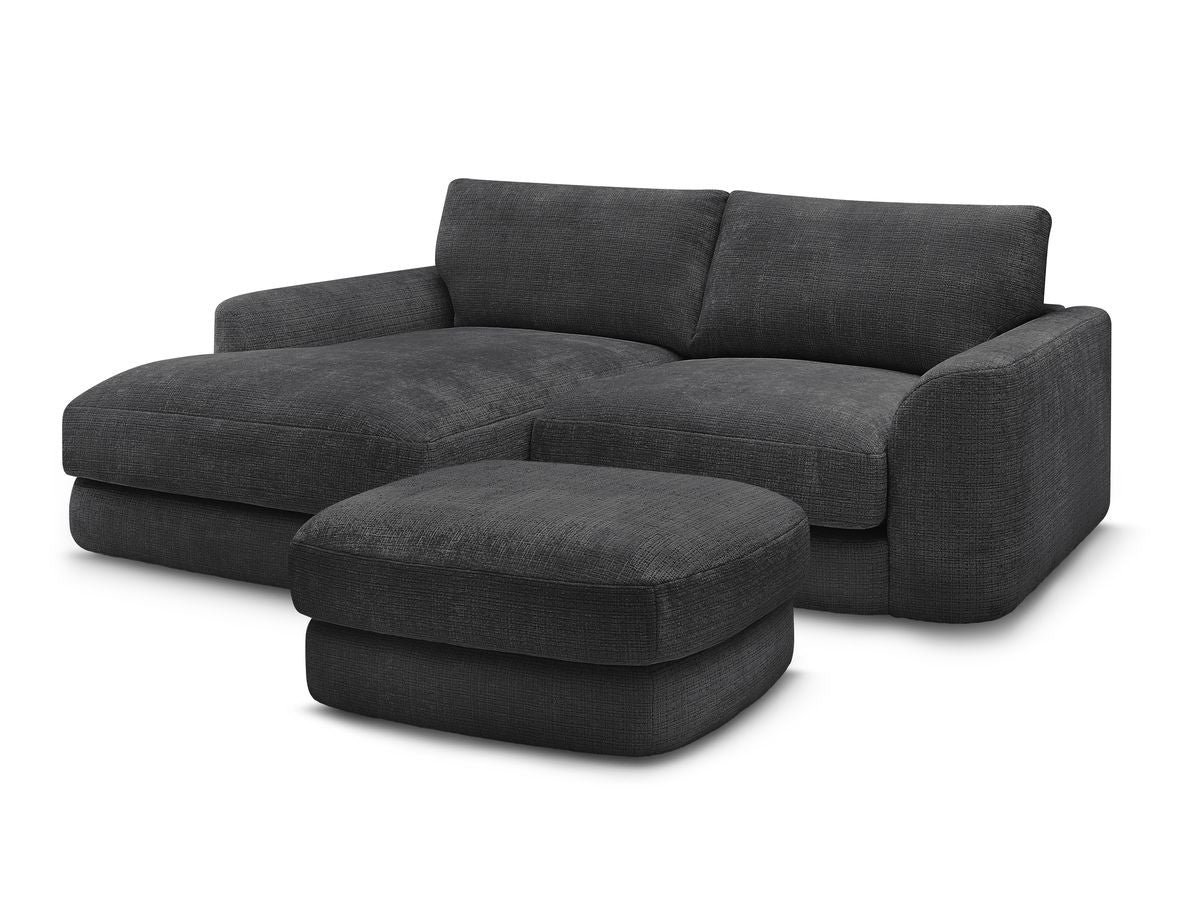 Hjørnesofa LEONORE i teksturert stoff med puff