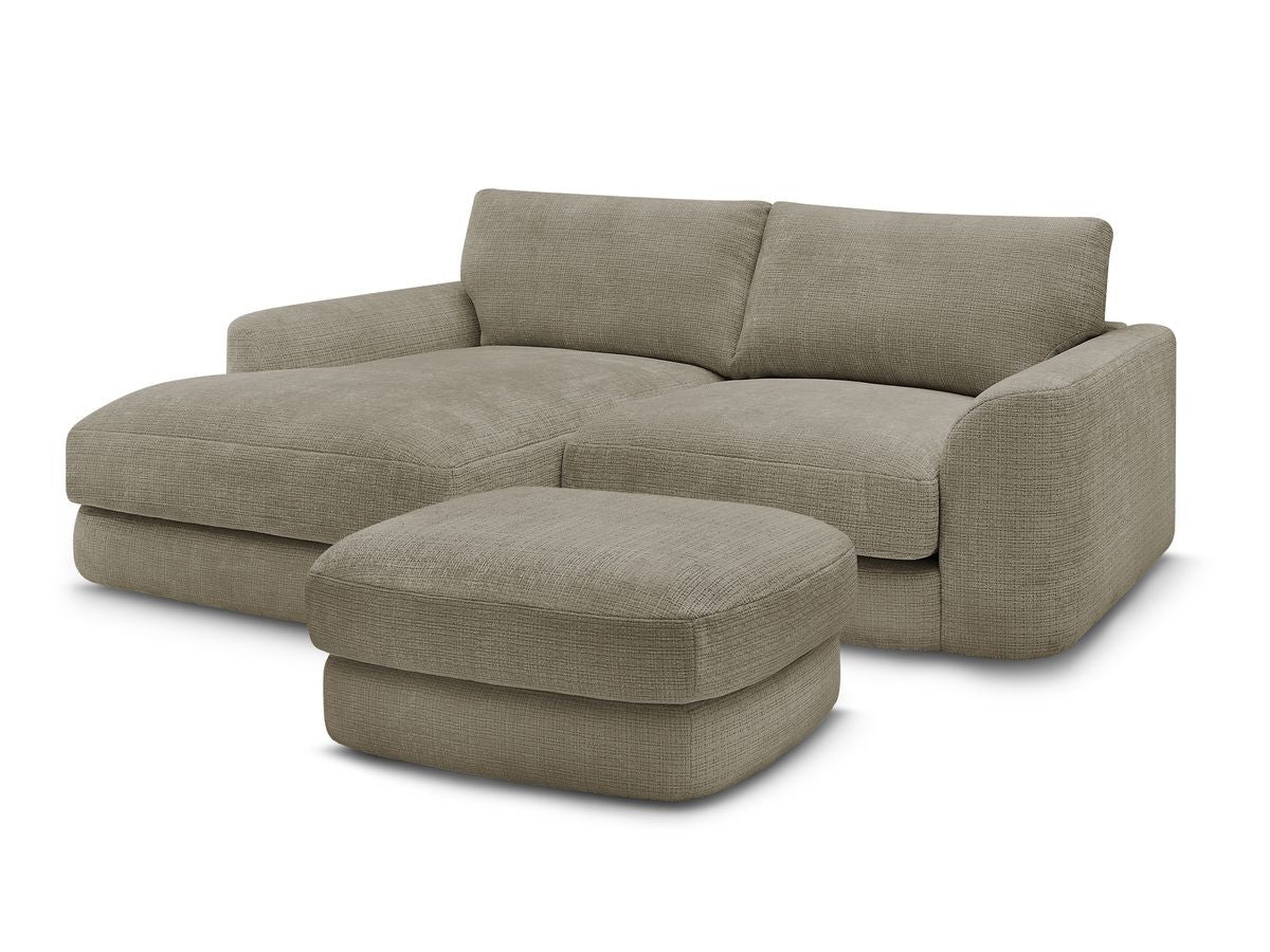 Hjørnesofa LEONORE i teksturert stoff med puff