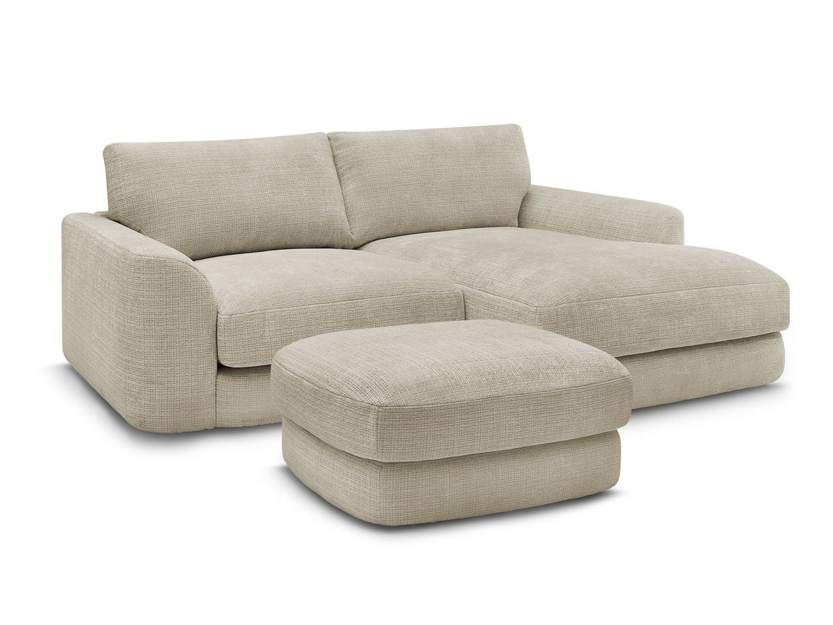 Hjørnesofa LEONORE i teksturert stoff med puff