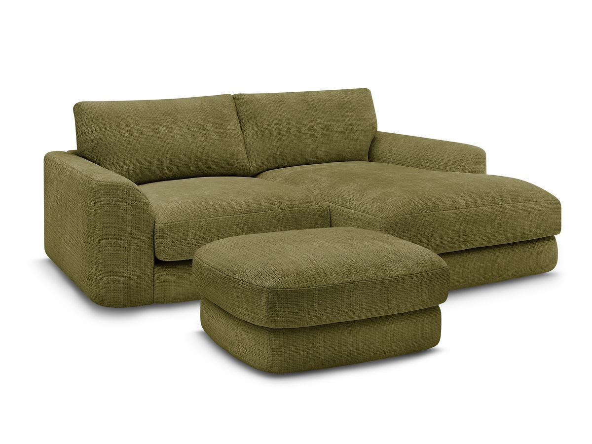 Hjørnesofa LEONORE i teksturert stoff med puff