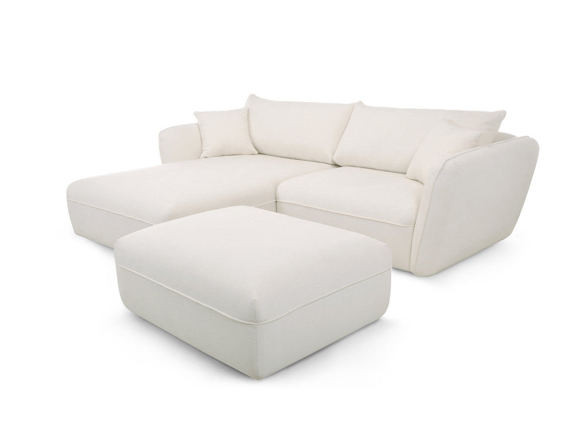 Hjørnesofa LUIGI i glatt stoff med puff
