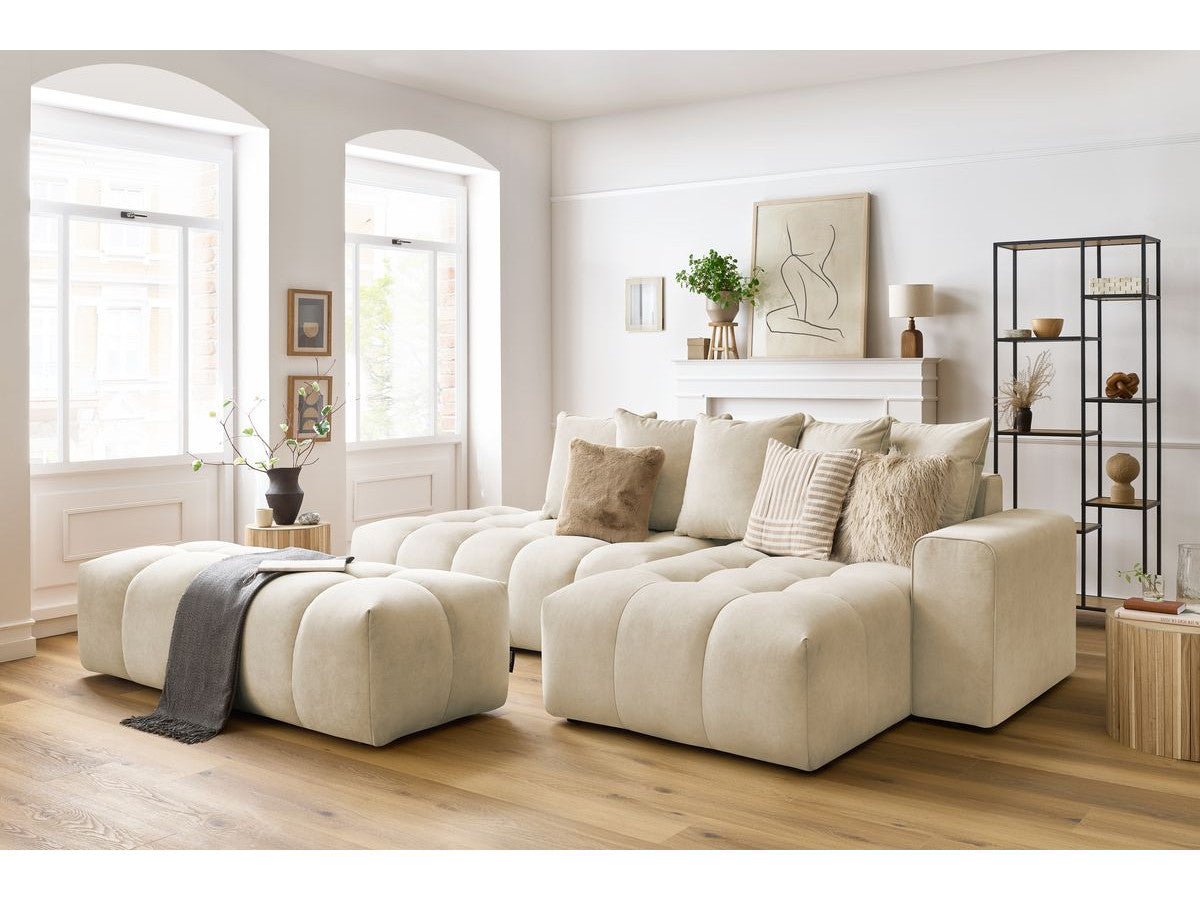 Hjørnesofa MONT-BLANC fløyel med puff