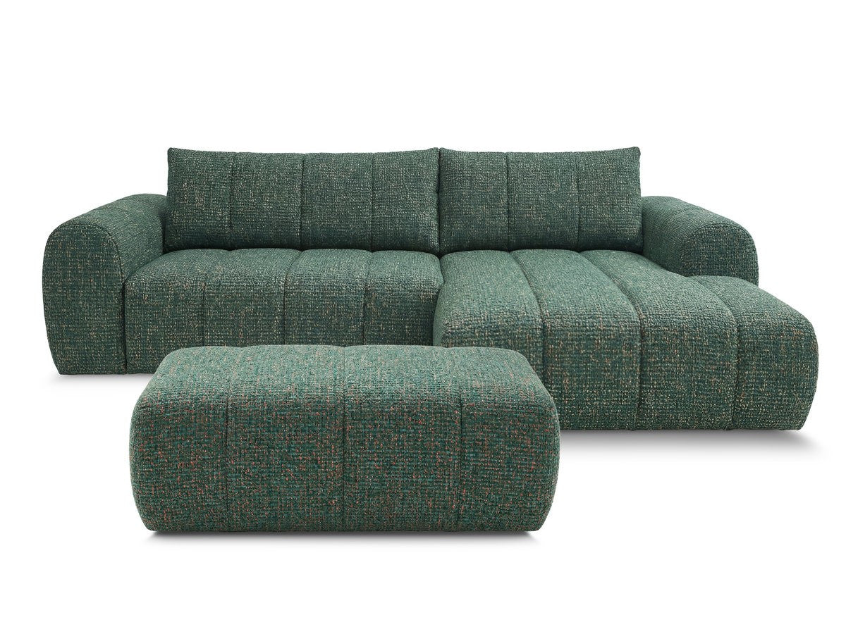 Hjørnesofa NESTY i melert stoff med puff