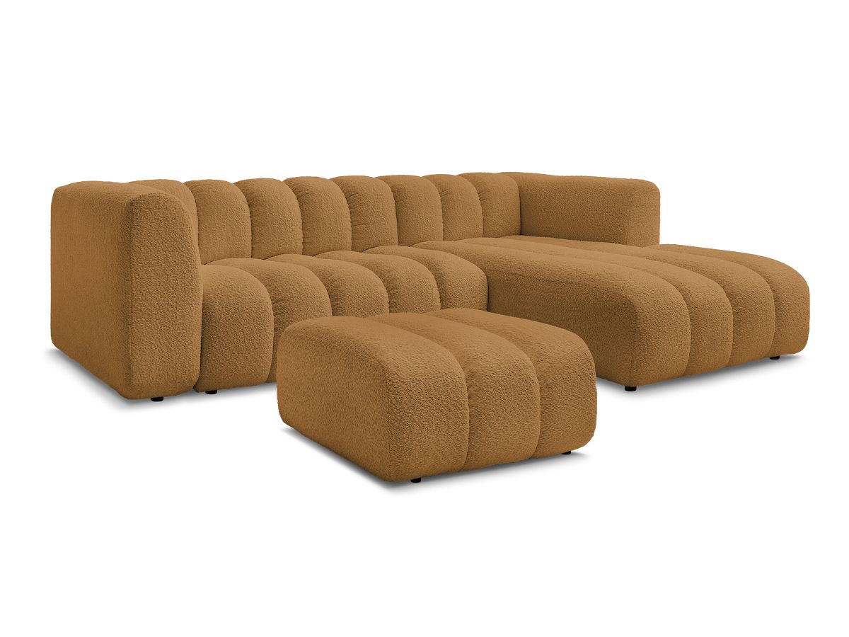 Hjørnesofa TALIA i bouclé-stoff med puff